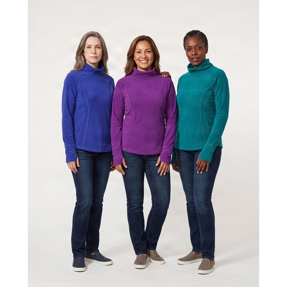 Women’s Tek Gear Fleece Turtleneck Tops - Purple, Blue, and Teal (3 Pieces)